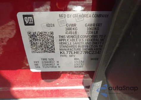 2024 Chevrolet Trax Fwd Lt from USA, damaged, VIN KL77LHE27RC234370